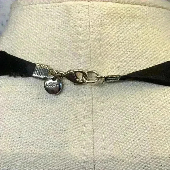 Loft Ribbon Necklace with Glass Faceted Beads Blue Grey Green Smoky - Picture 3 of 3